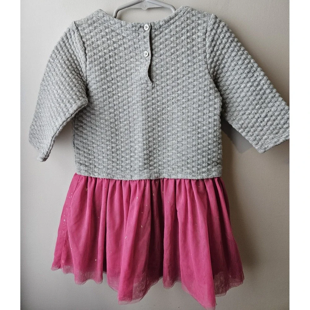 Baby GAP Toddler Girl Dress Sz 4T‎ Gray Quilted Top Pink Tulle Skirt Long Sleeve